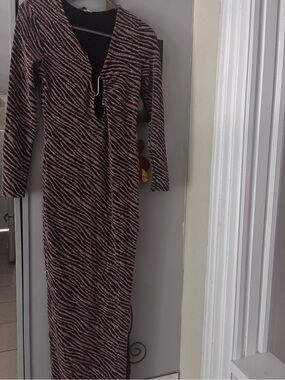 Fashion Nova Black and Pink Zebra-Print Maxi Dress